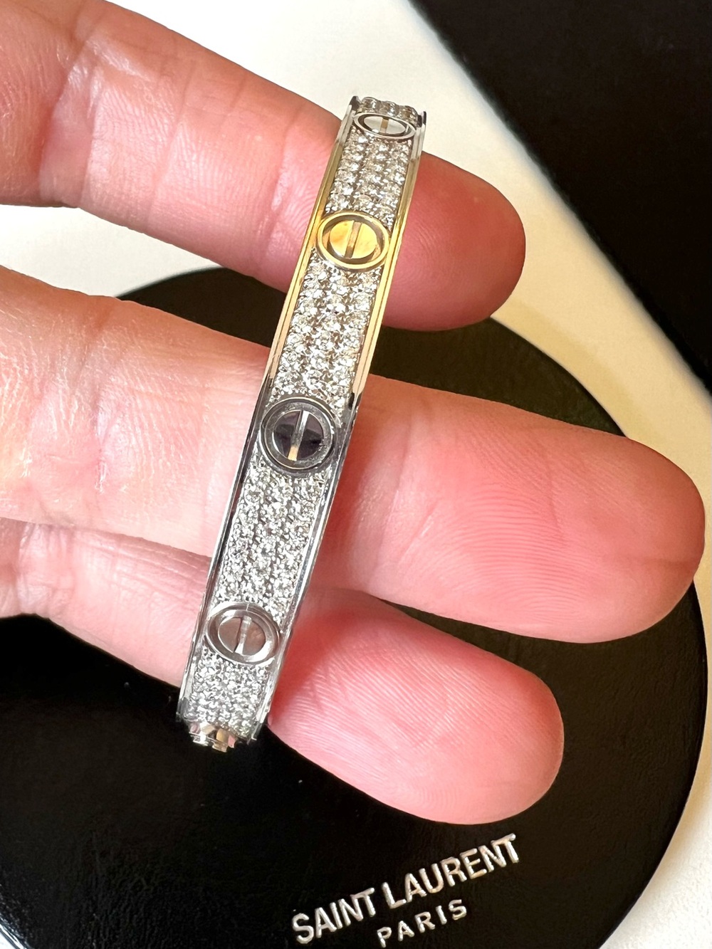 Authentic Cartier White Gold Pavé Bracelet size 18